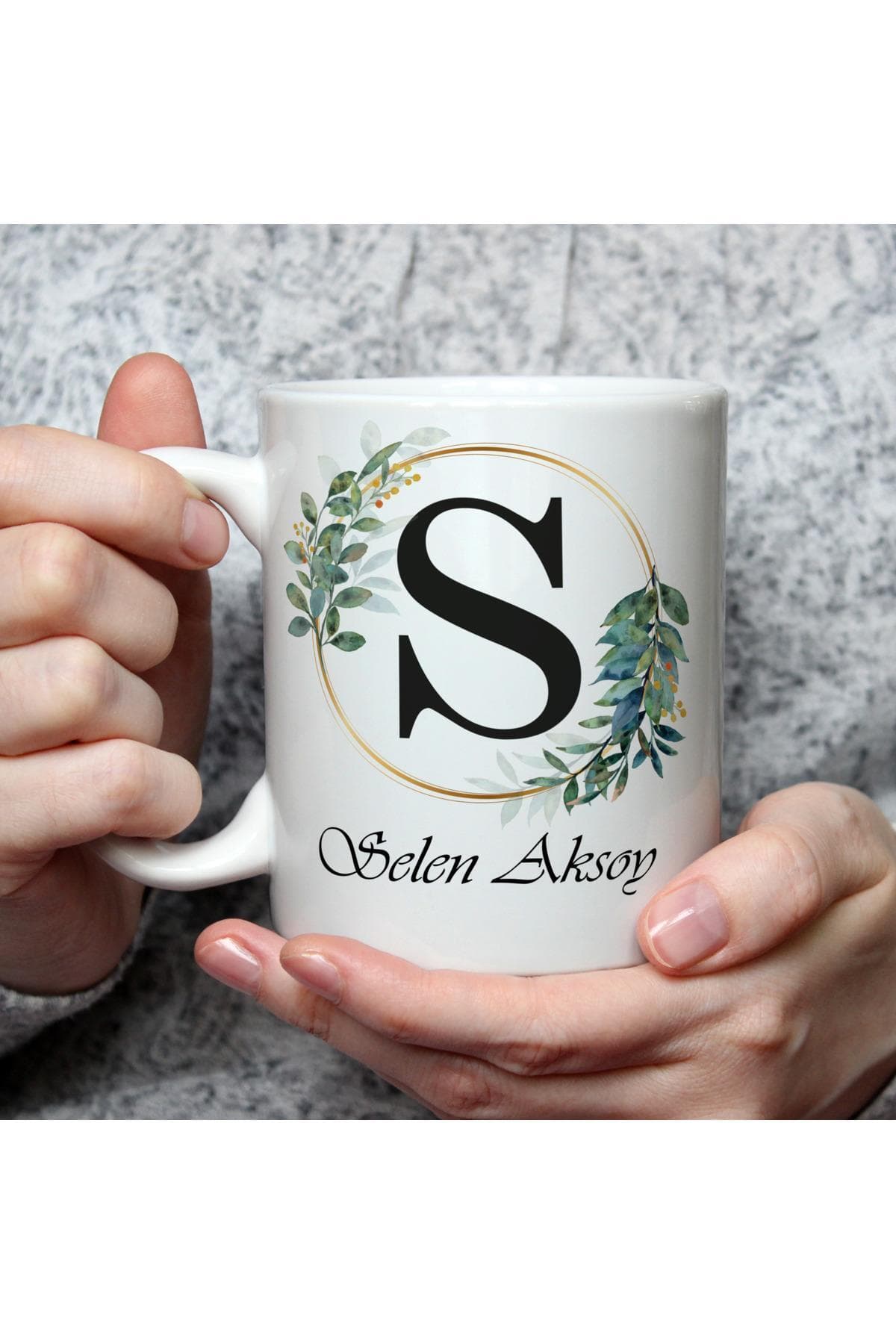 Kişiye Özel Baş Harf Temalı Çicek Tohumlu İsimli Baskılı Beyaz Kupa Bardak Fincan Mug