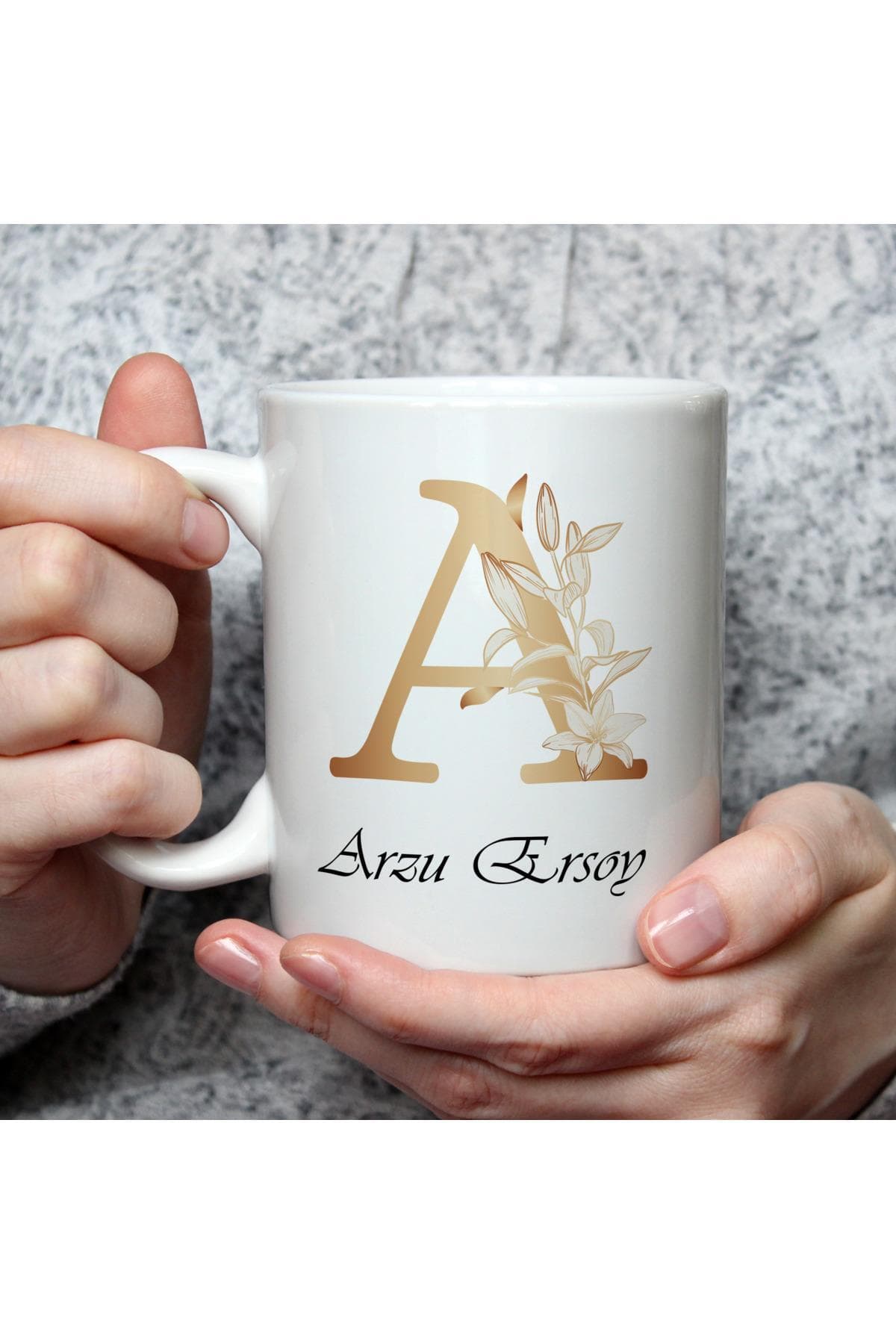 Kişiye Özel Gold Baş Harf Temalı İsimli Baskılı Beyaz Kupa Bardak Fincan Mug