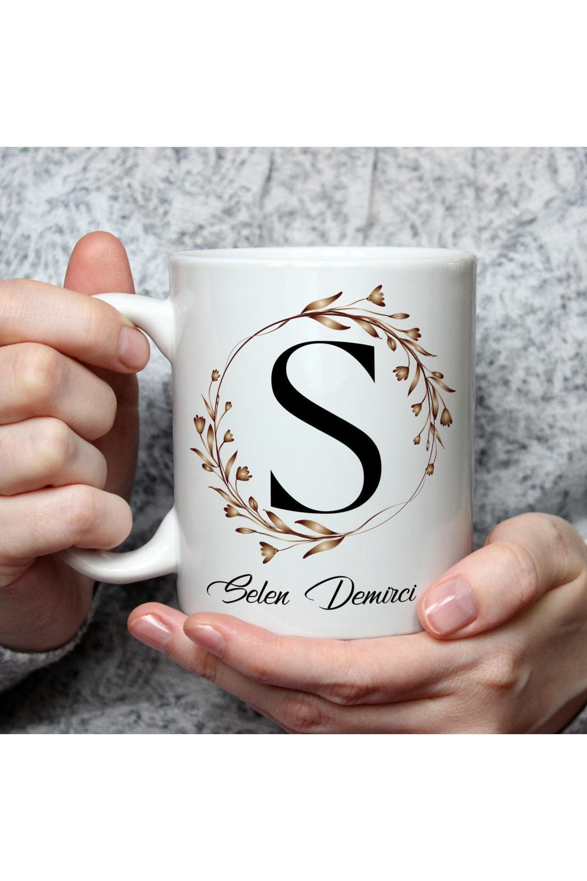 Kişiye Özel Gold Sade Baş Harf Temalı İsimli Baskılı Beyaz Kupa Bardak Fincan Mug