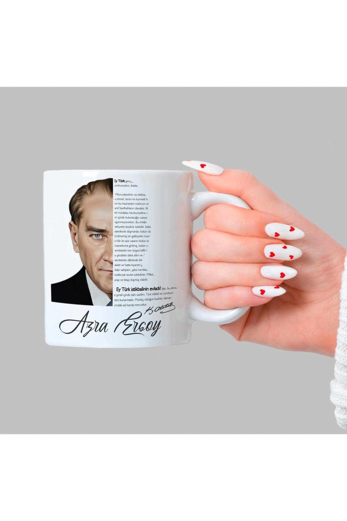 Kişiye Özel Atatürk Baskılı Beyaz Kupa Bardak Fincan Mug