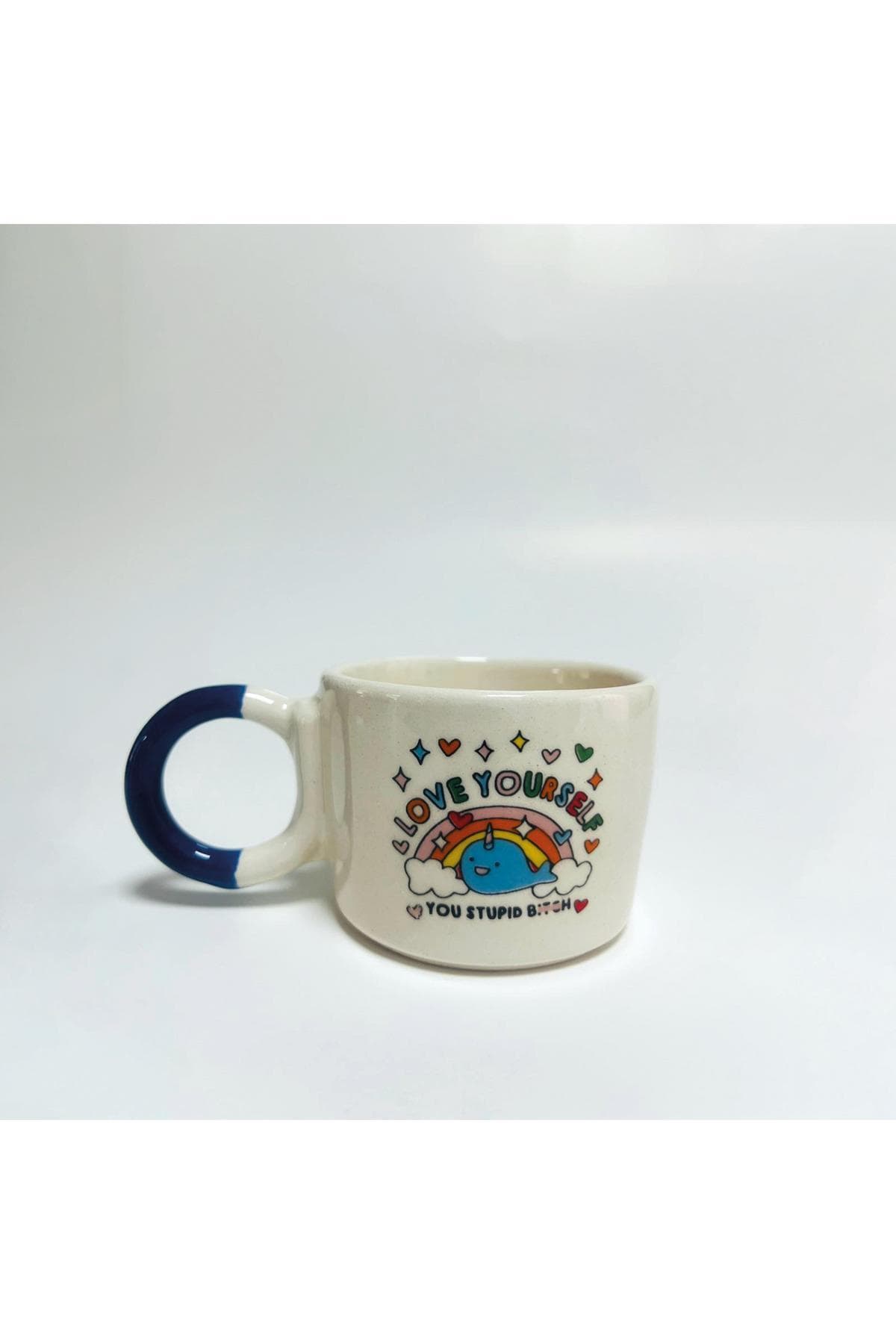 Love Yourself Baskılı Mavi Kulplu Prime Kupa Bardak Fincan Mug