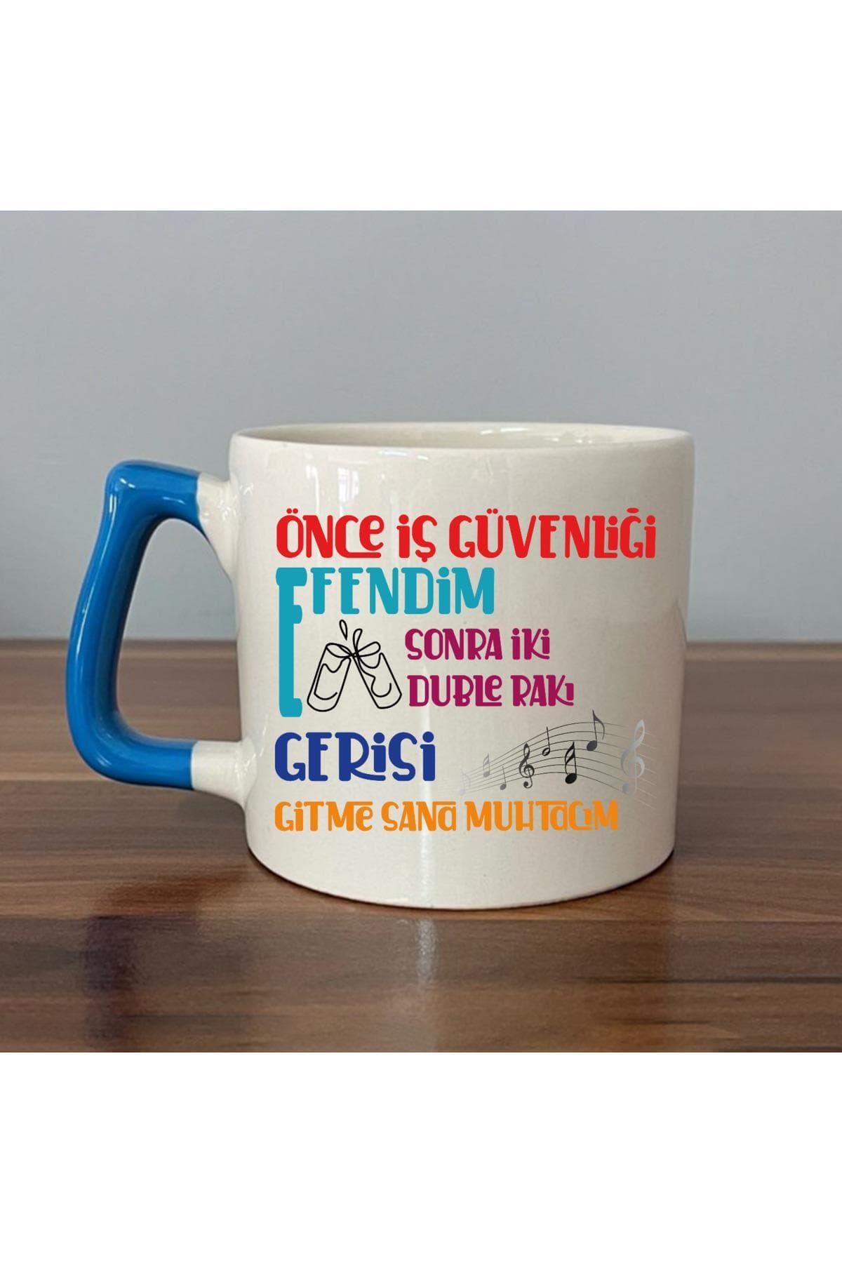 Önce İş Güvenliği Baskılı Mavi Kulplu Prime Kupa Bardak Fincan Mug