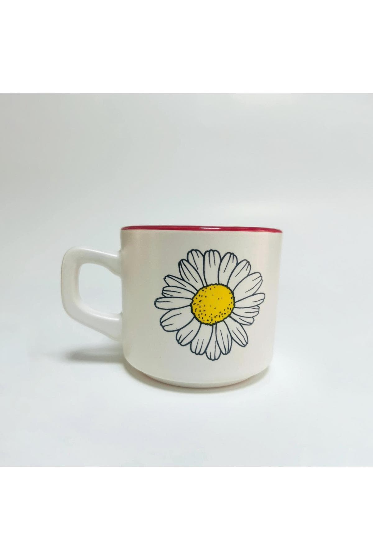 Papatya Baskılı Kırmızı İçi Renkli Venüs Kupa Bardak Fincan Mug
