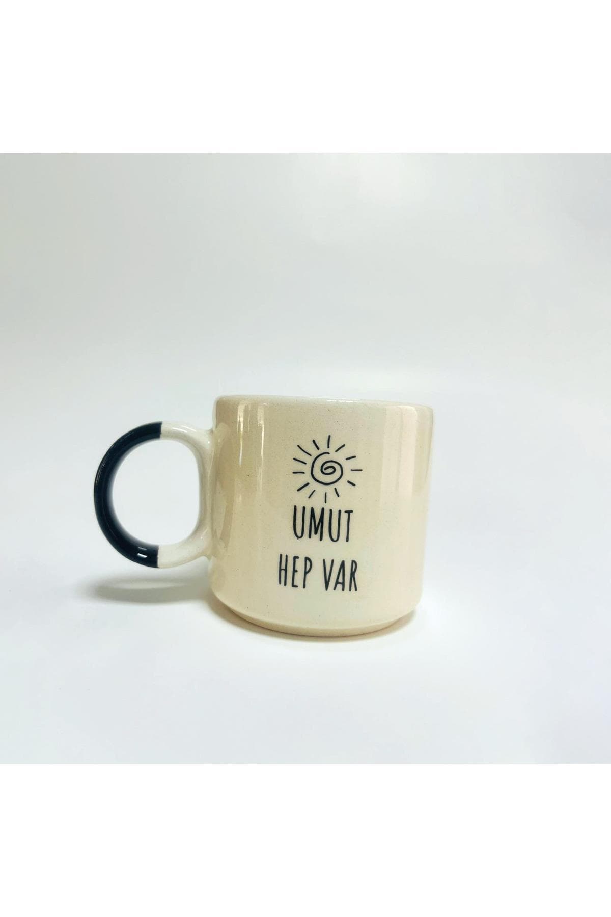Umut Hep Var Baskılı Siyah Kulplu P Kupa Bardak Fincan Mug