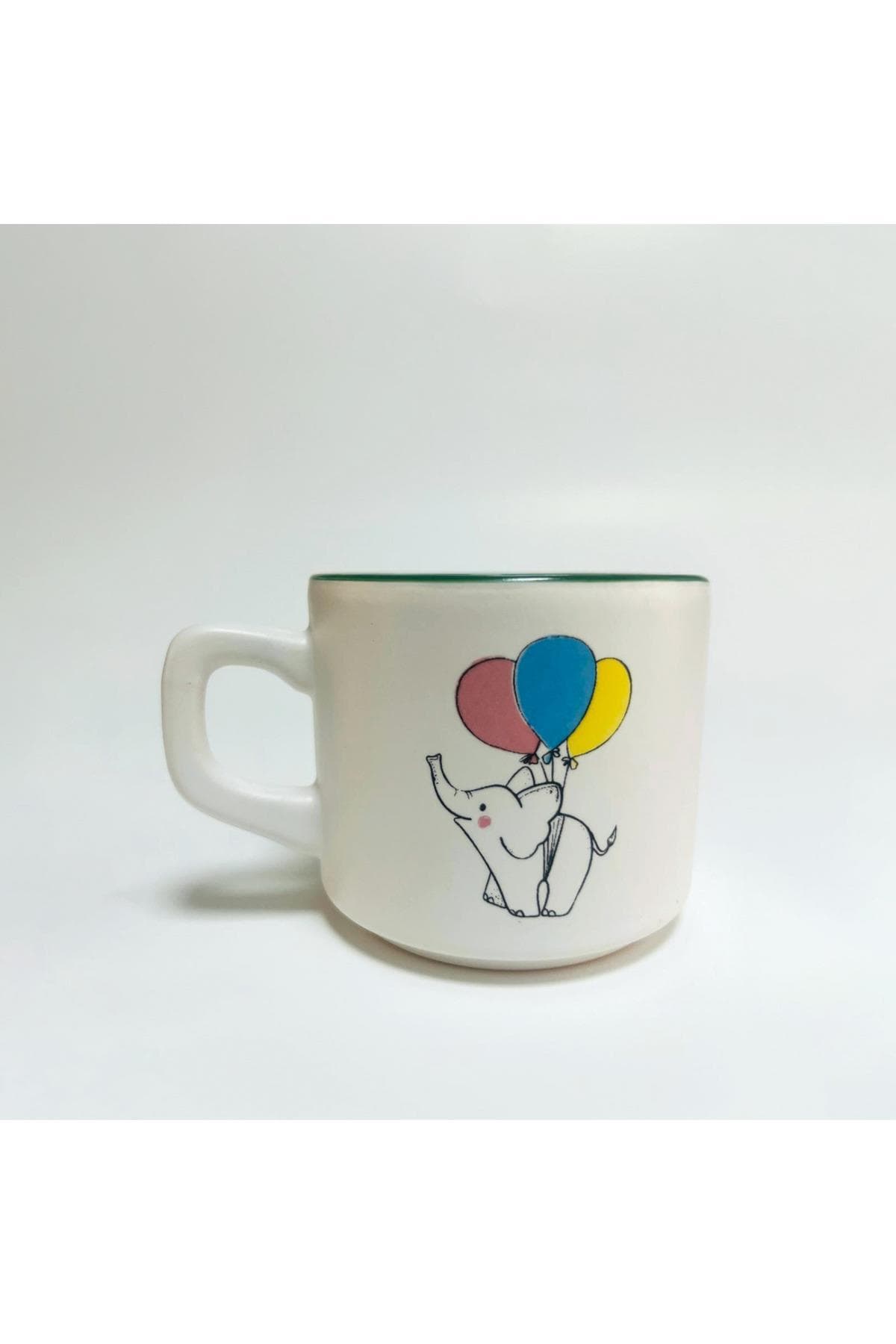Balonlu Fil Baskılı Yeşil İçi Renkli Venüs Kupa Bardak Fincan Mug