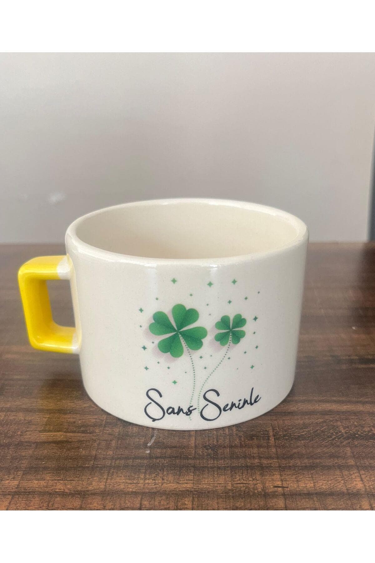 Şans Seninle Baskılı Sarı Kulplu Kare Kupa Bardak Fincan Mug