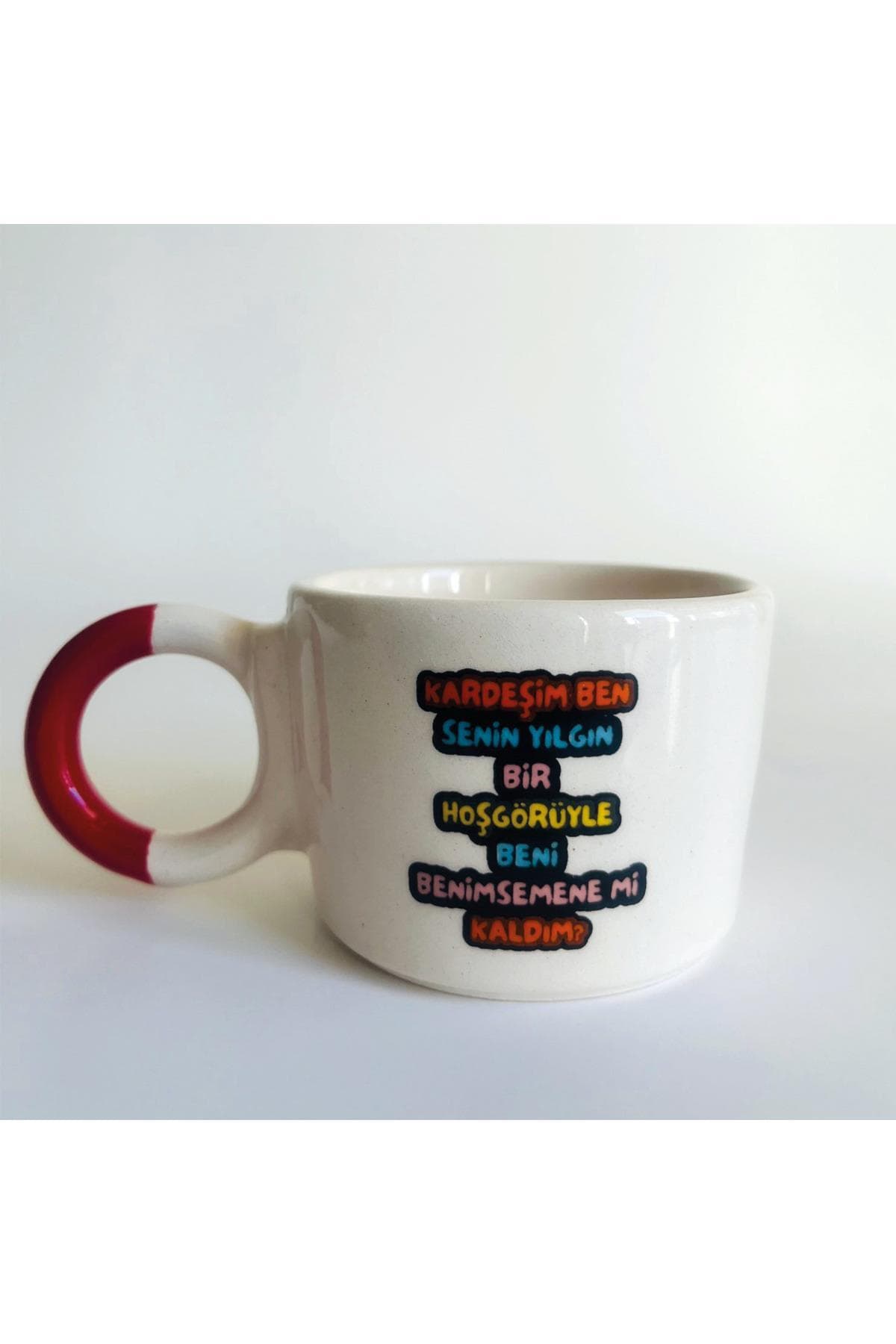 Benimsemenemi Kaldım Kırmızı Düğüm Baskılı Kırmızı Kulplu Prime Kupa Bardak Fincan Mug