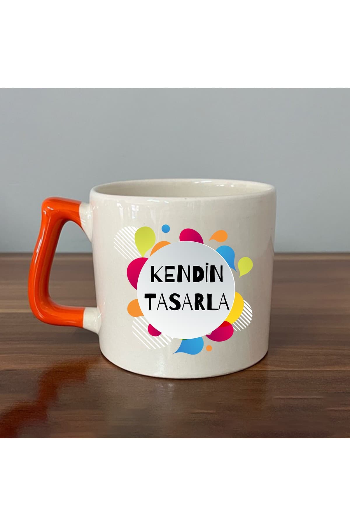 Kendin Tasarla Baskılı Turuncu Kulplu Prime Kupa Bardak Fincan Mug