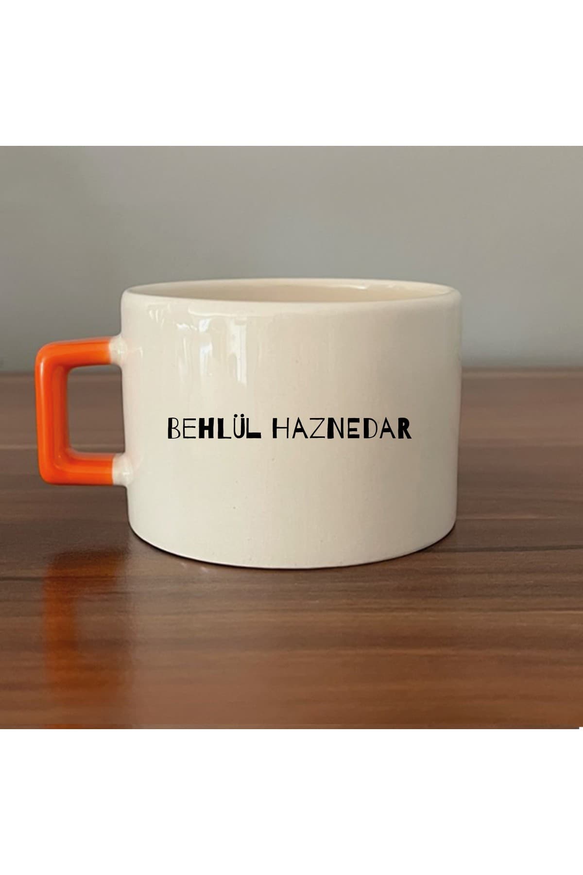 Seçtiğin Isim&logo Baskılı Turuncu Kulplu Kare Kupa Bardak Fincan Mug