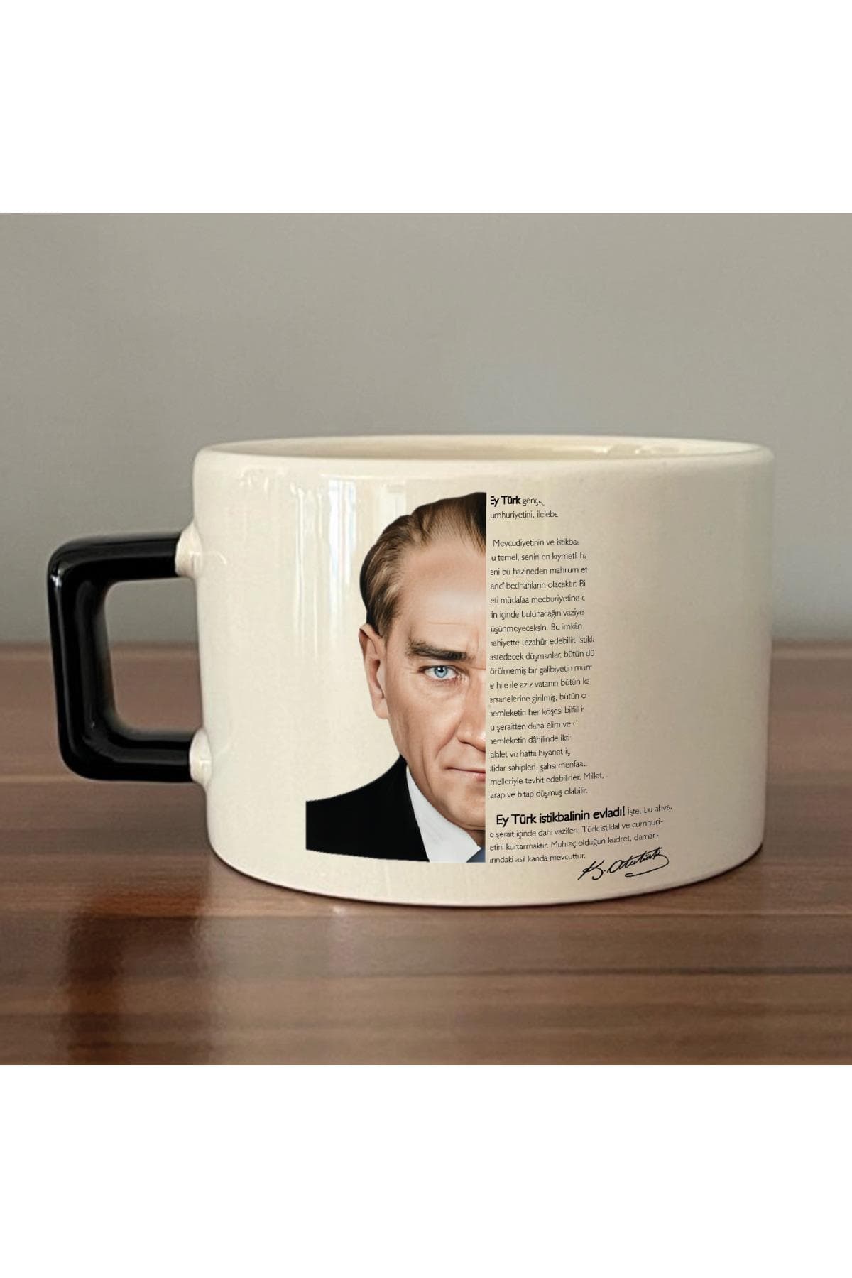 Atatürk Baskılı Kulplu Kare Kupa Bardak Fincan Mug