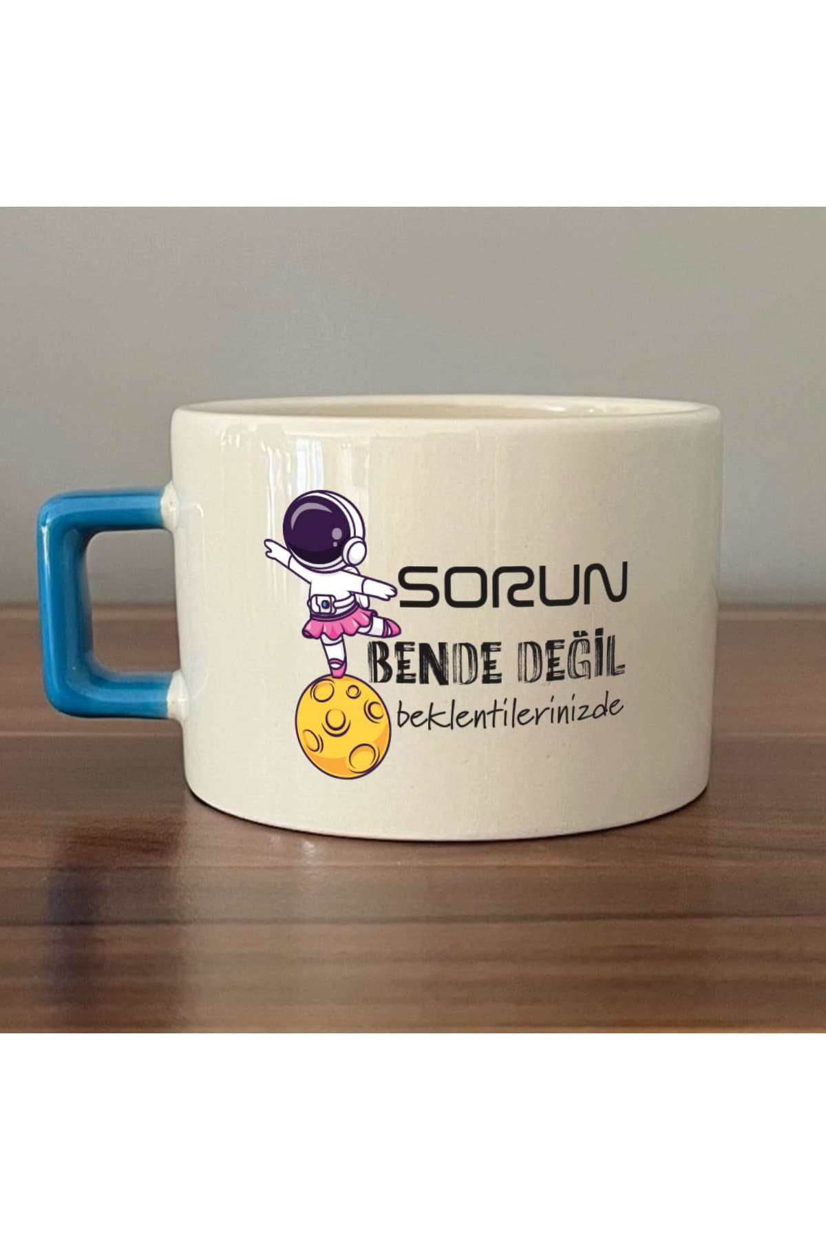 Sorun Bende Değil Beklentilerinizde Mavi Kulplu Kare Laf Sokma Hediyesi Fincan