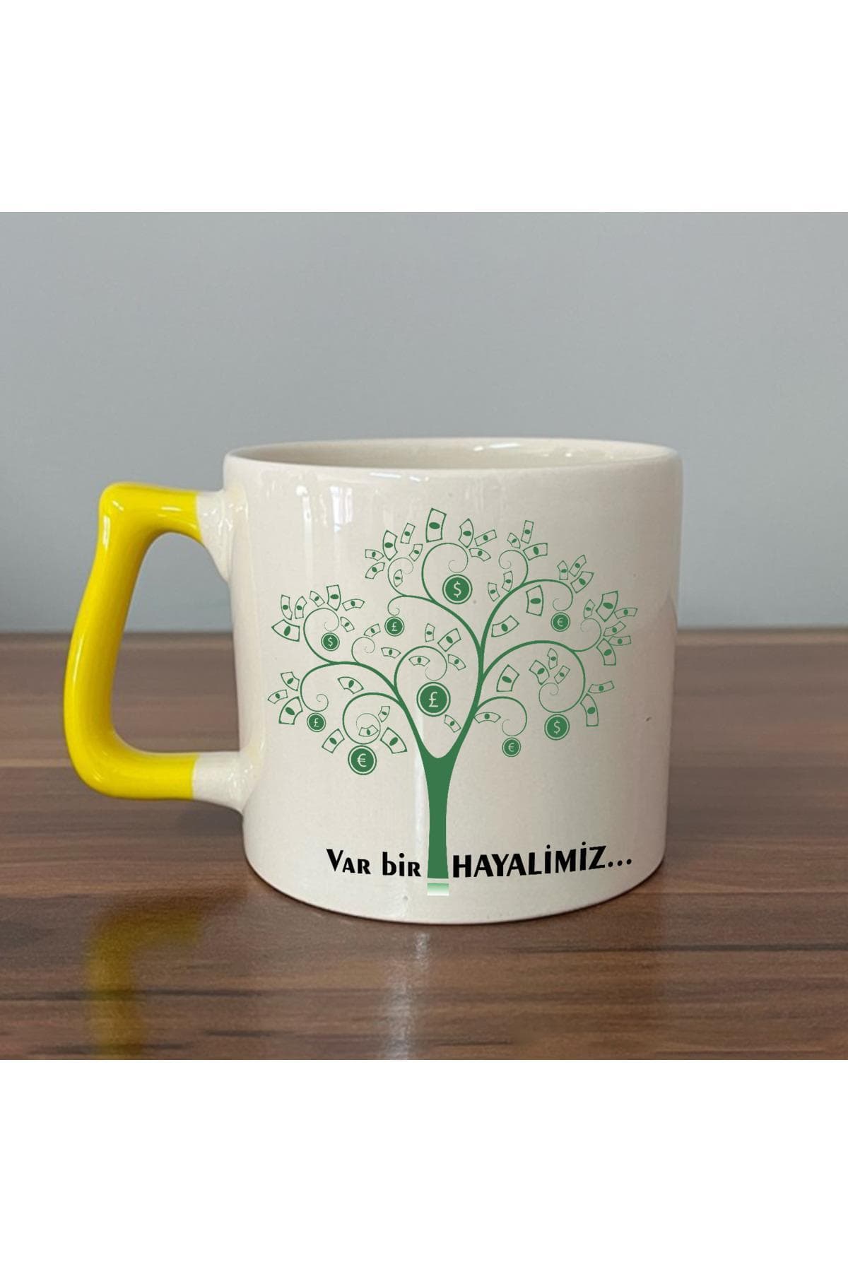 Para Ağacı Baskılı Sarı Kulplu Prime Kupa Bardak Fincan Mug