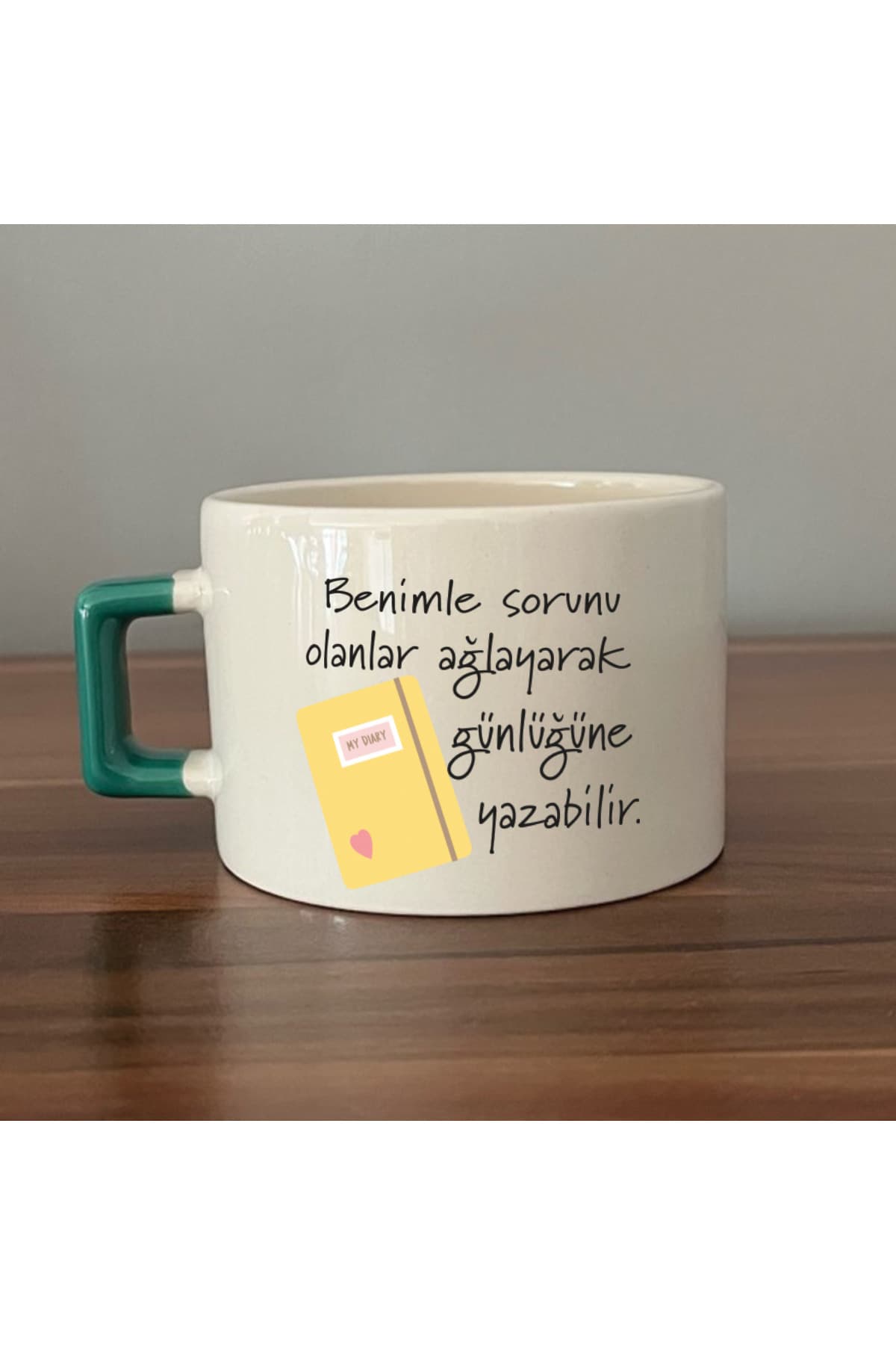 Benimle Sorunu Olanlar Ağlayarak Yeşil Kulplu Kare Laf Sokma Hediyesi Fincan