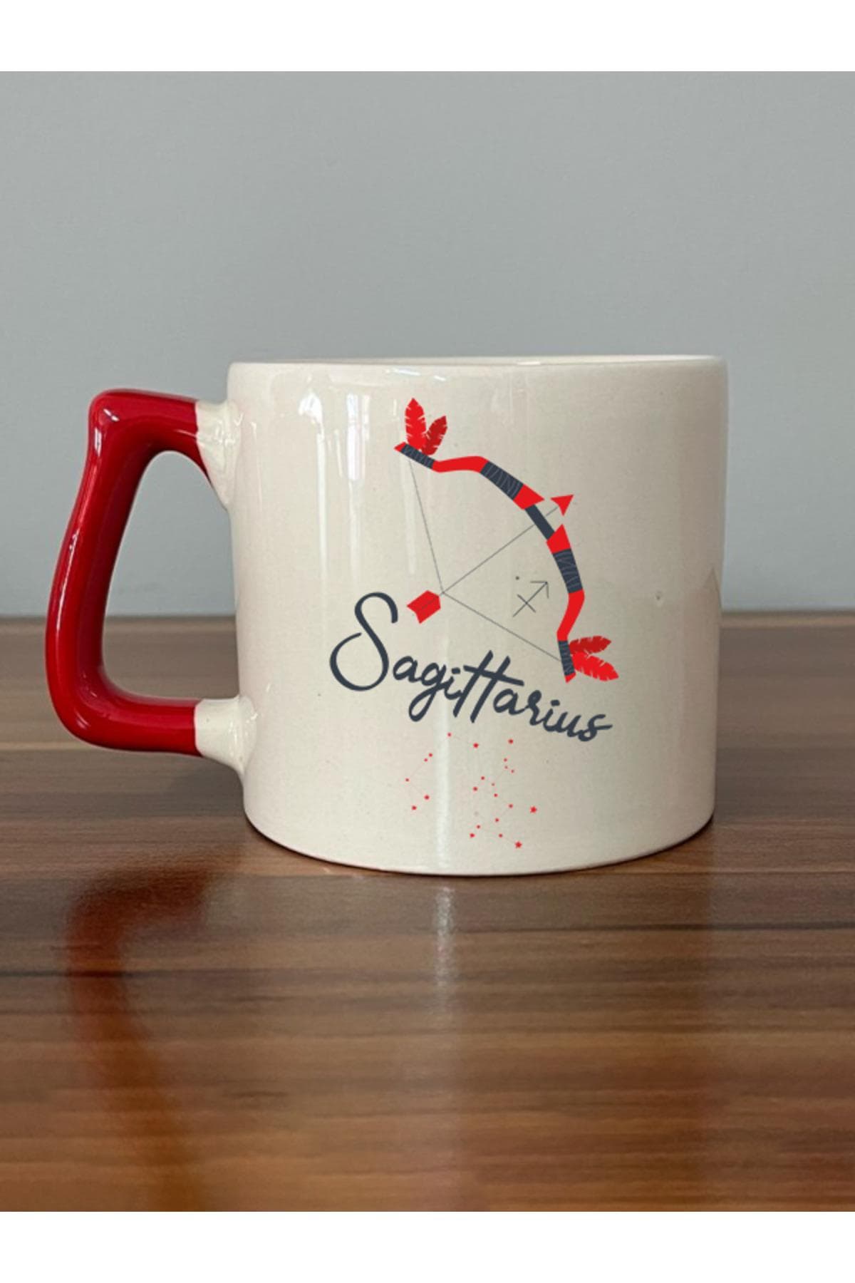 Yay Burcu Simgesi Baskılı Kırmızı Kulplu Prime Kupa Bardak Fincan Mug