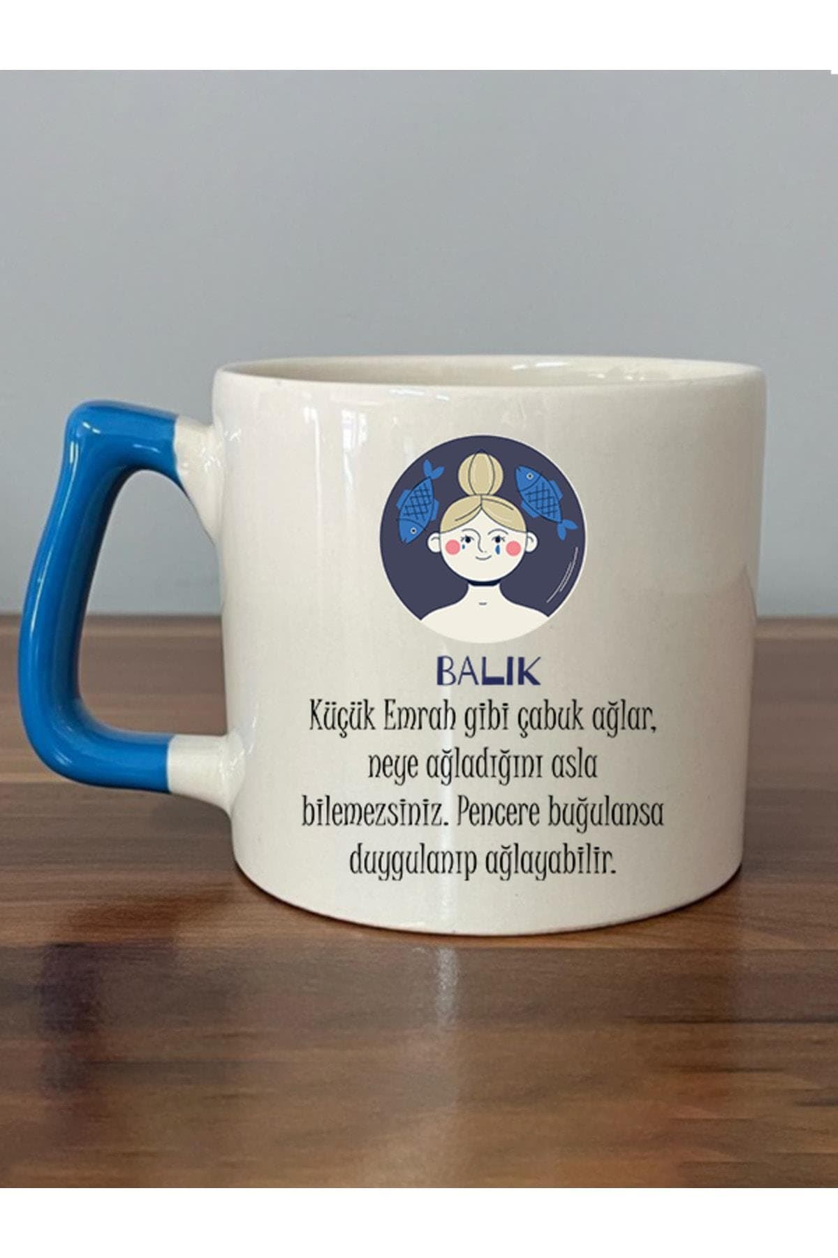 Balık Burcu ve Onla Alakalı Komik Açıklama Baskılı Mavi Kulplu Prime Kupa Bardak Fincan Mug