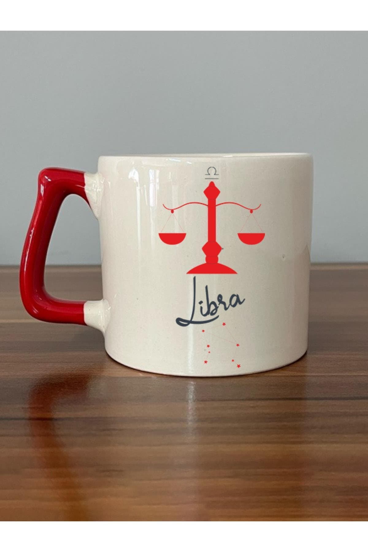 Terazi Burcu Simgesi Baskılı Kırmızı Kulplu Prime Kupa Bardak Fincan Mug