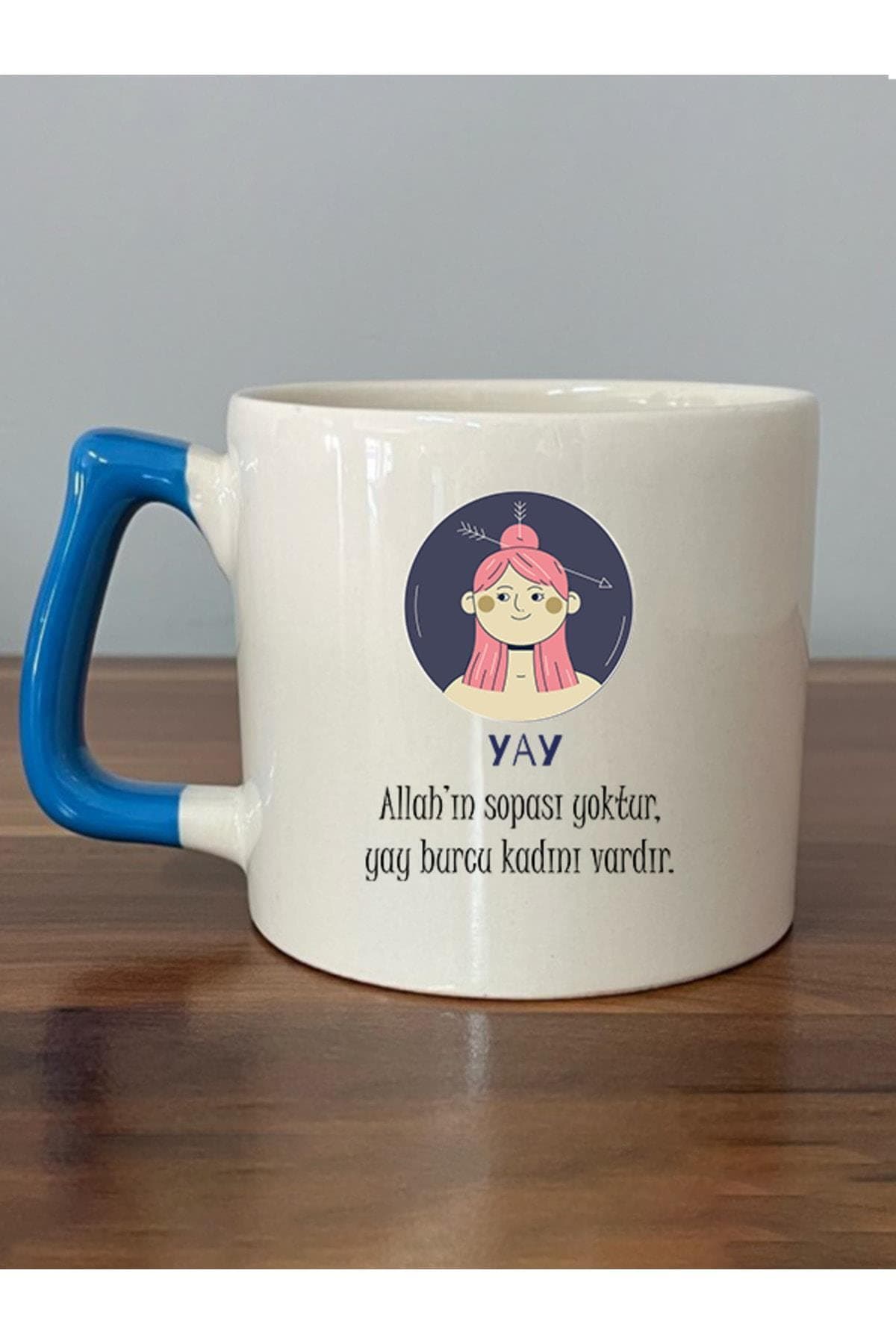 Yay Burcu ve Onla Alakalı Komik Açıklama Simgesi Baskılı Mavi Kulplu Prime Kupa Bardak Fincan Mug