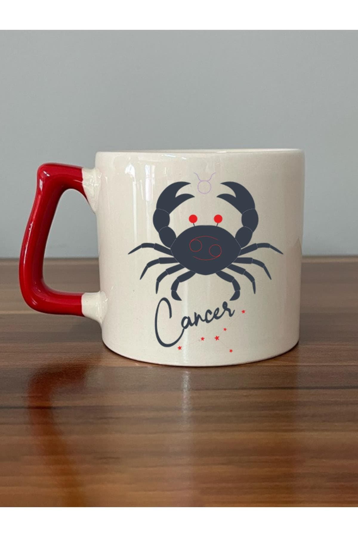 Yengeç Burcu Simgesi Baskılı Kırmızı Kulplu Prime Kupa Bardak Fincan Mug