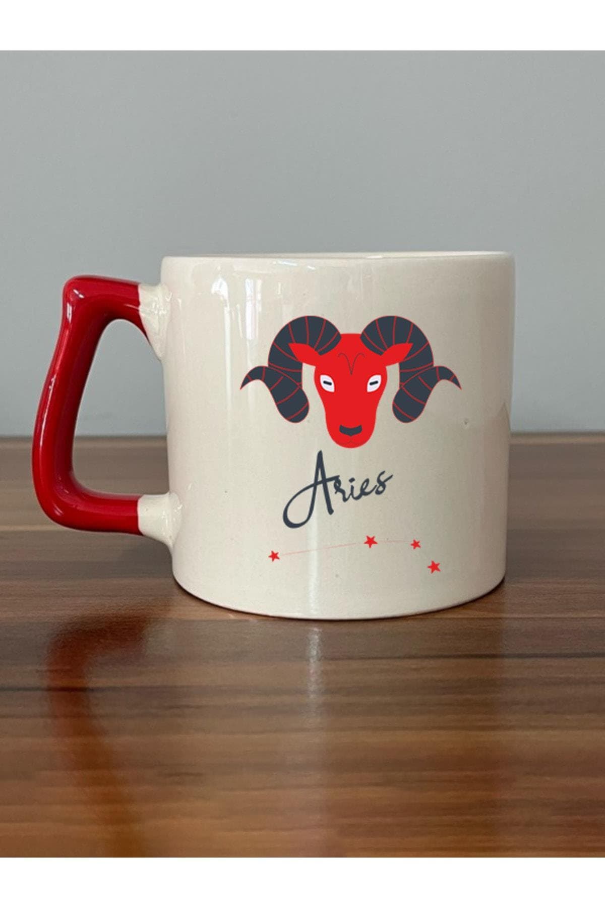 Koç Burcu Simgesi Baskılı Kırmızı Kulplu Prime Kupa Bardak Fincan Mug