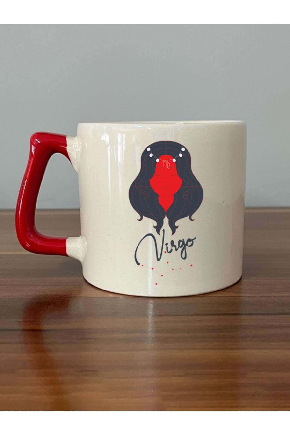 Başak Burcu Simgesi Baskılı Kırmızı Kulplu Prime Kupa Bardak Fincan Mug