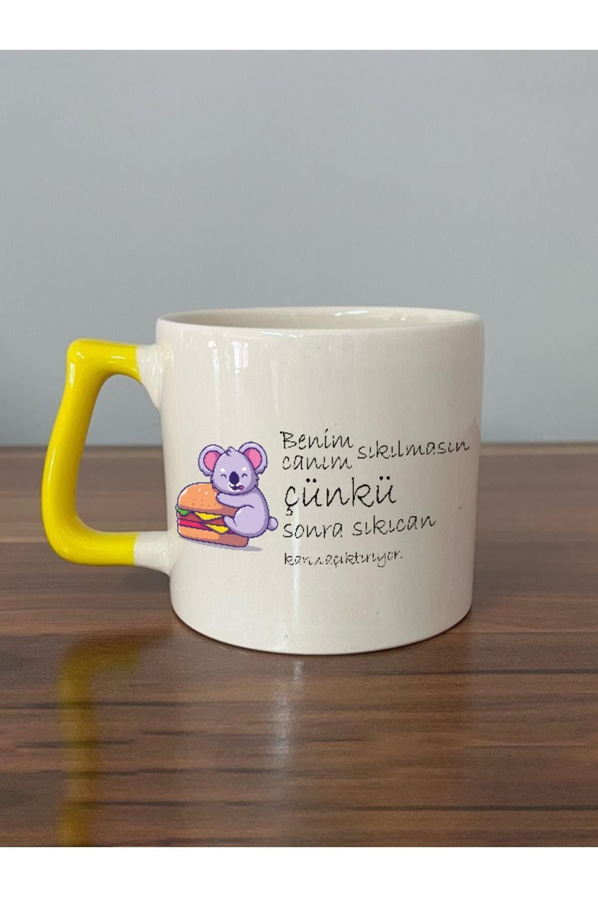 Sıkı Can Karın Acıktırıyor Baskılı Sarı Kulplu Prime Kupa Bardak Fincan Mug