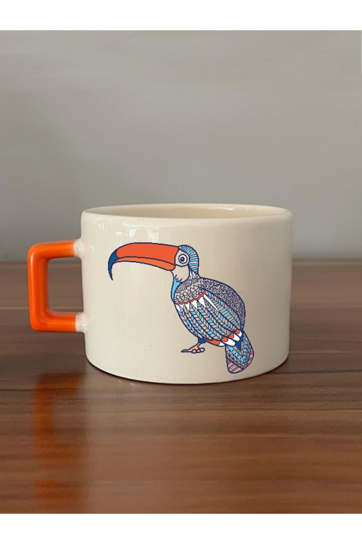 Papağan Baskılı Kulplu Kare Kupa Bardak Fincan Mug