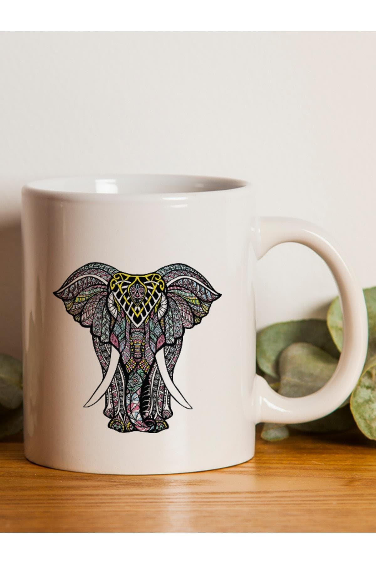 Fil Baskılı Beyaz Kupa Bardak Fincan Mug