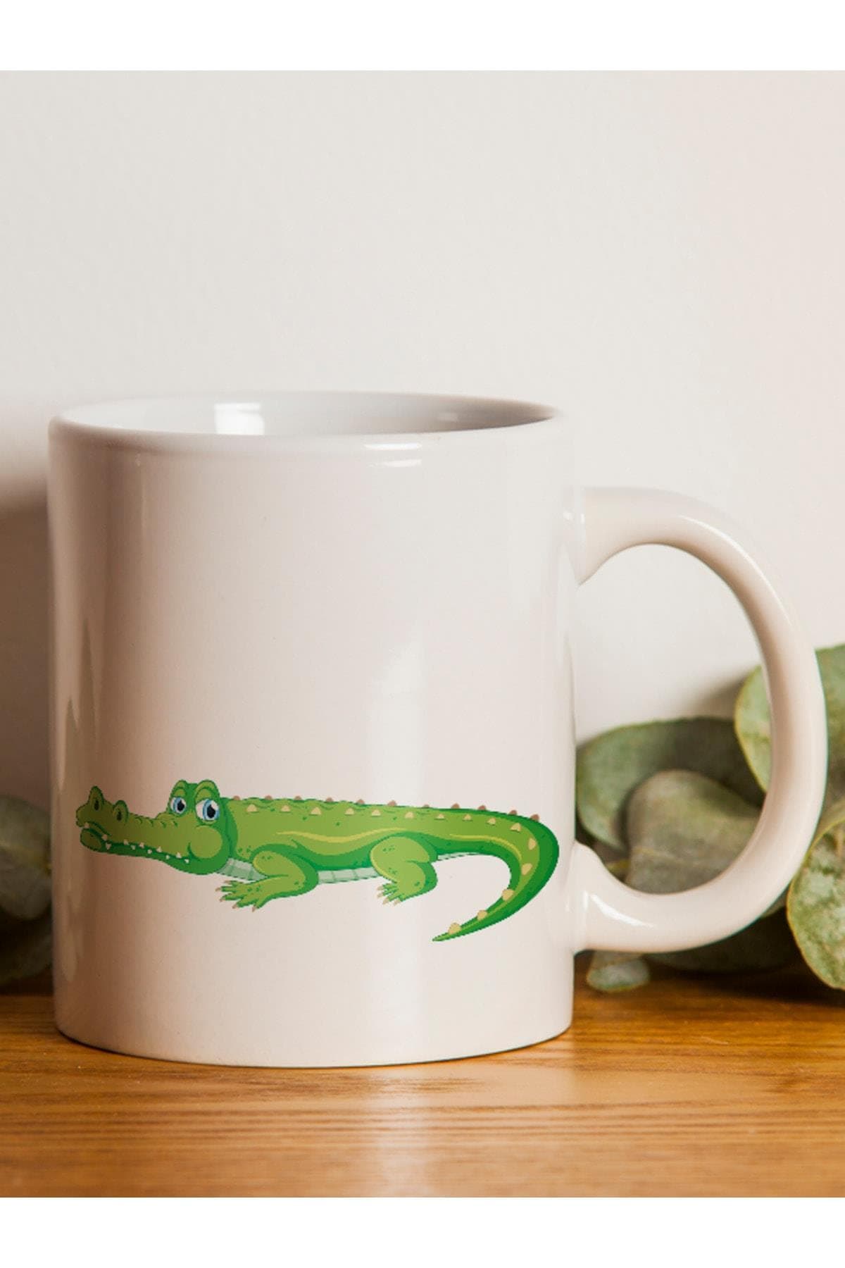 Timsah Baskılı Beyaz Kupa Bardak Fincan Mug