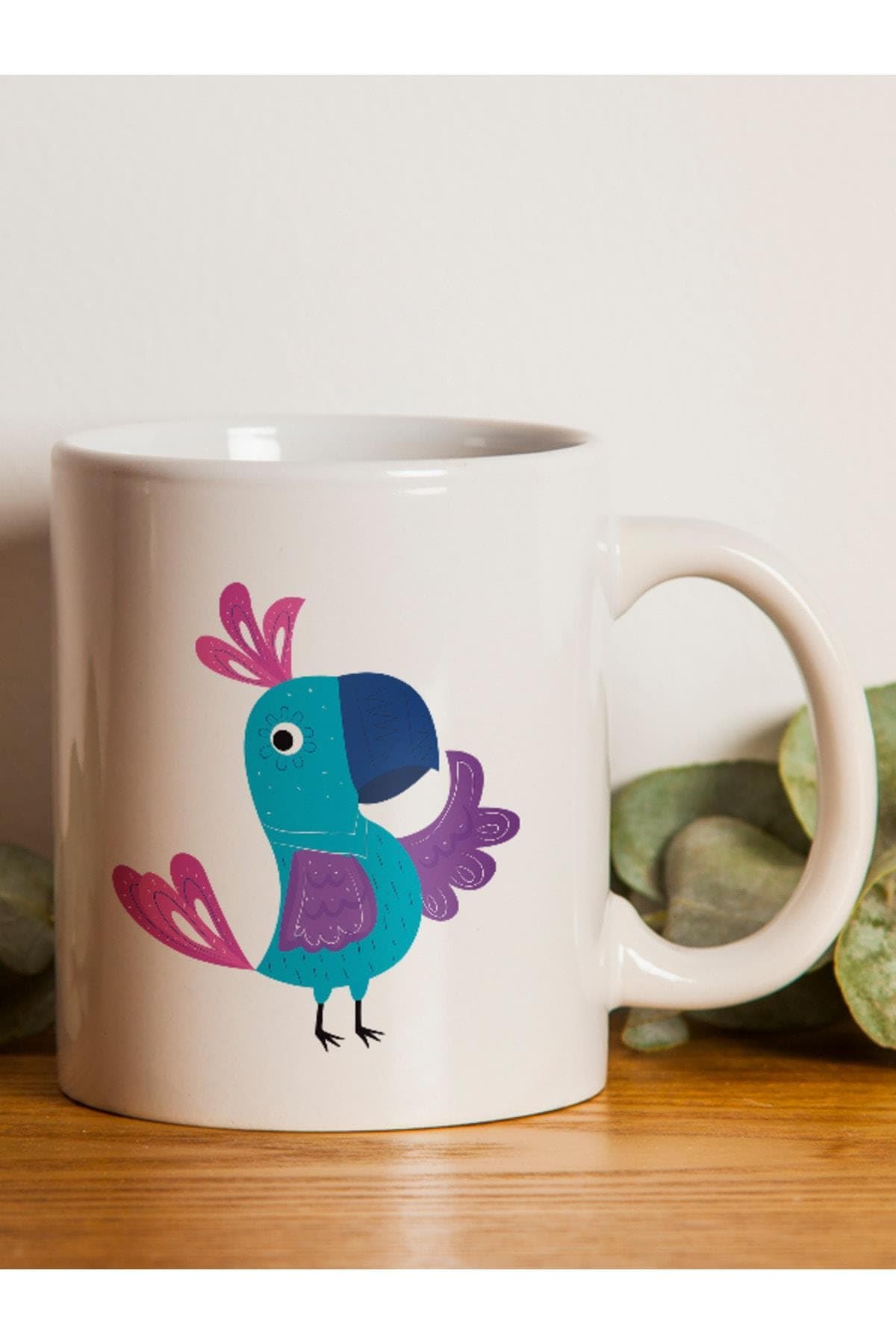Papağan Baskılı Beyaz Kupa Bardak Fincan Mug
