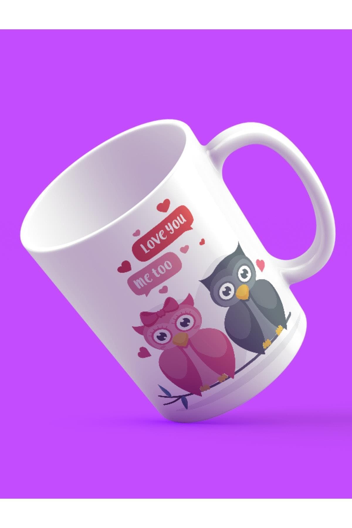 Aşık Baykuşlar Baskılı Beyaz Kupa Bardak Fincan Mug