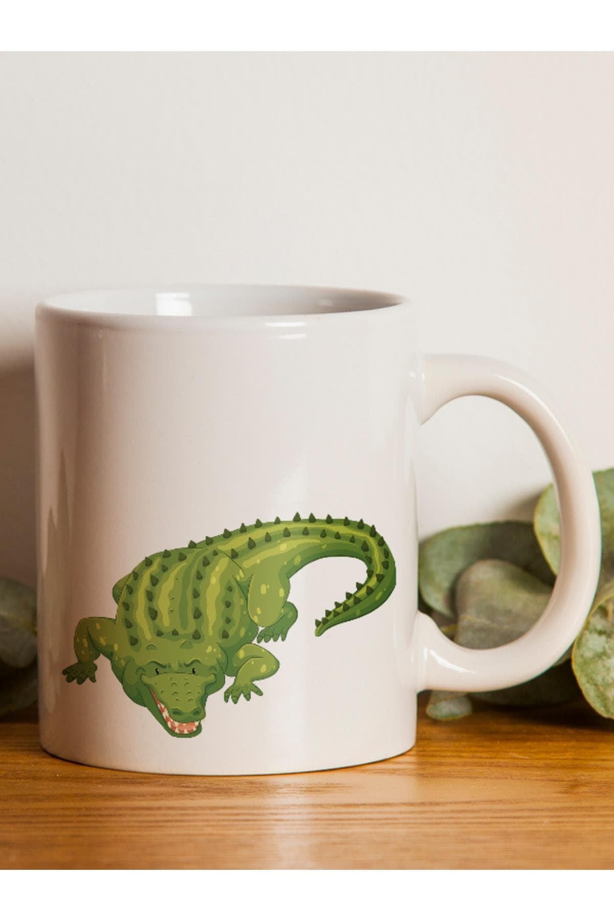 Timsah Bakışı Baskılı Beyaz Kupa Bardak Fincan Mug