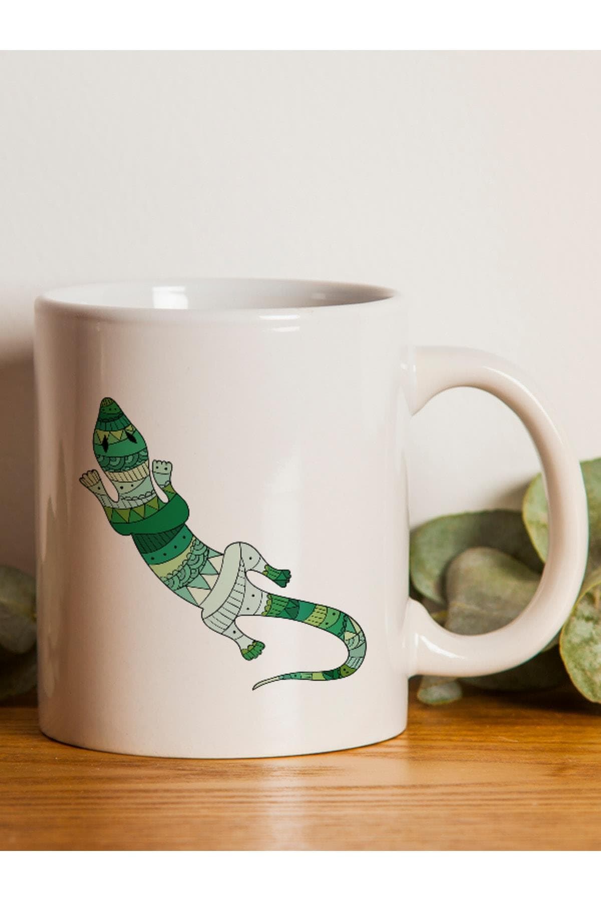 Kertenkele Baskılı Beyaz Kupa Bardak Fincan Mug