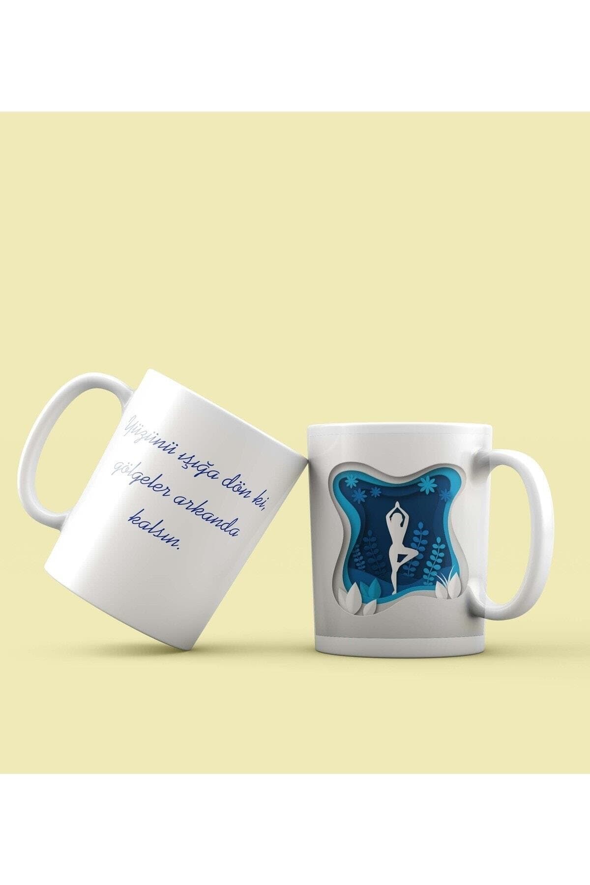 Ağaç Pozu Joga Baskılı Beyaz Kupa Bardak Fincan Mug