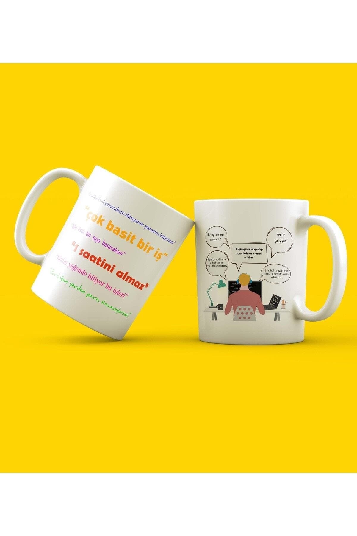 Yazılımcı 2 Satır Kod Baskılı Beyaz Kupa - Yazılımcıya Hediye Bardak Fincan Mug