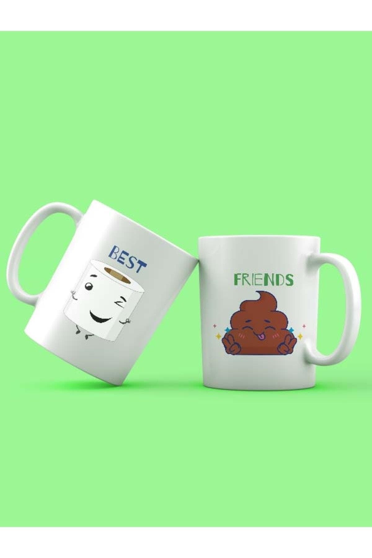 Best Friends Tuvalet Kağıtlı Baskılı 2'li Set Kupa - Arkadaşa Hediye Bardak Fincan Mug