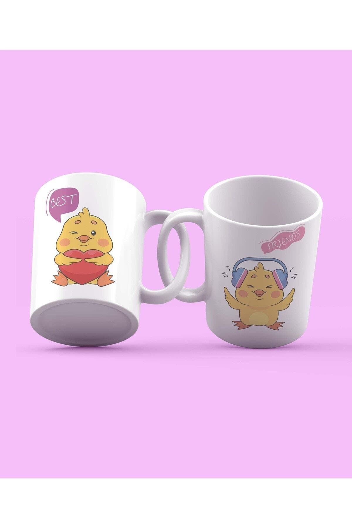 Best Friends Civciv Baskılı 2'li Set Kupa - Arkadaşa Hediye Bardak Fincan Mug