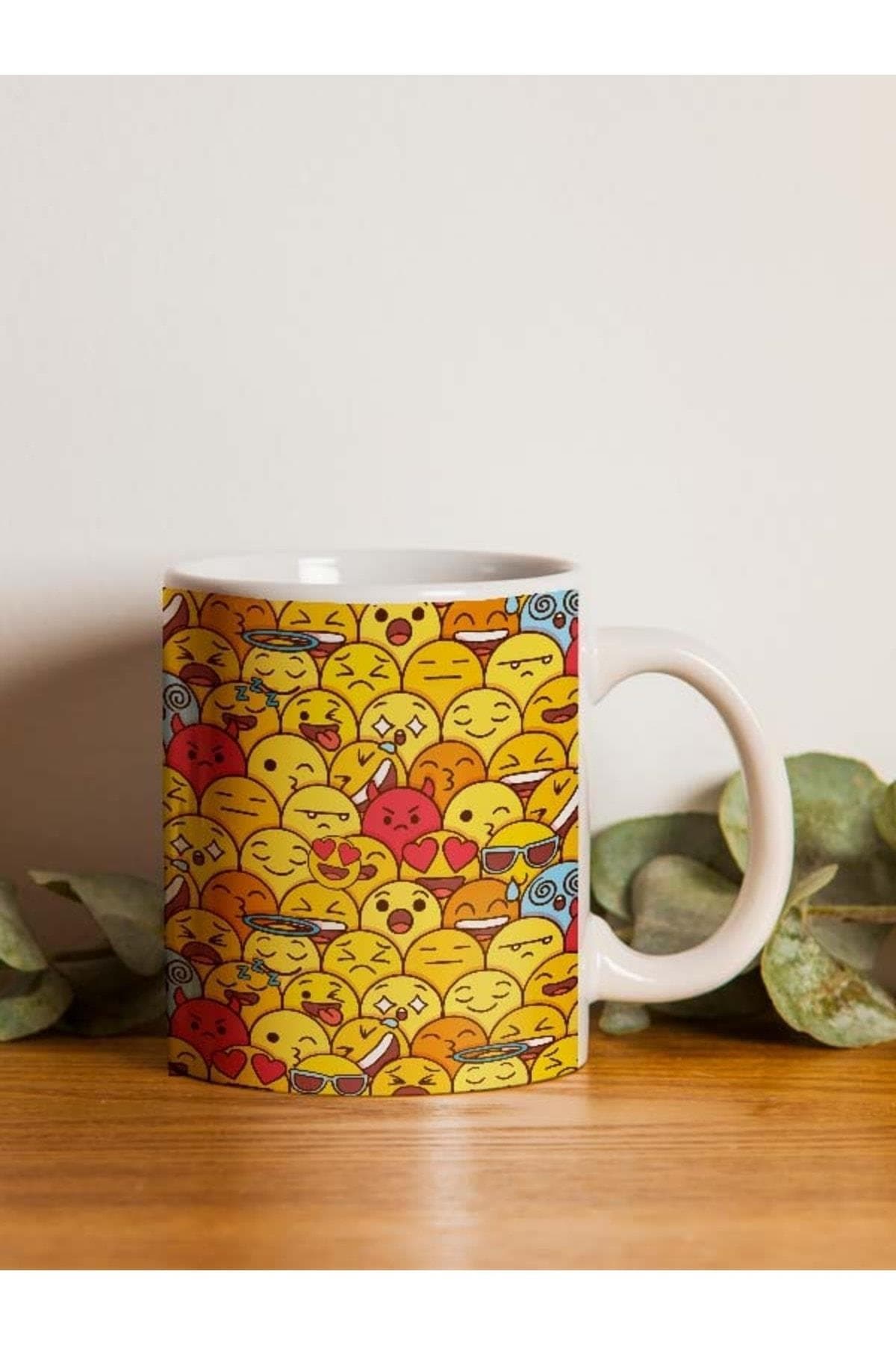 Emojiler Baskılı Beyaz Kupa Bardak Fincan Mug