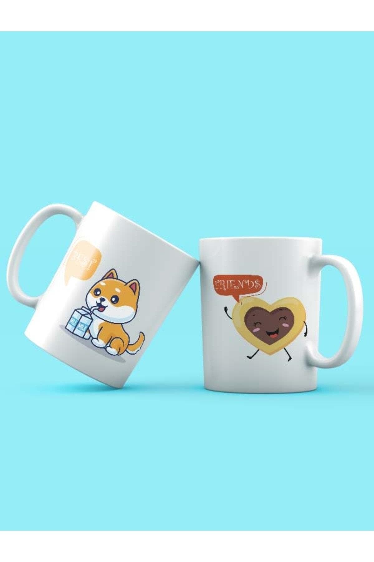 Best Friends Süt Kurabiye Baskılı 2'li Set Kupa - Arkadaşa Hediye Bardak Fincan Mug