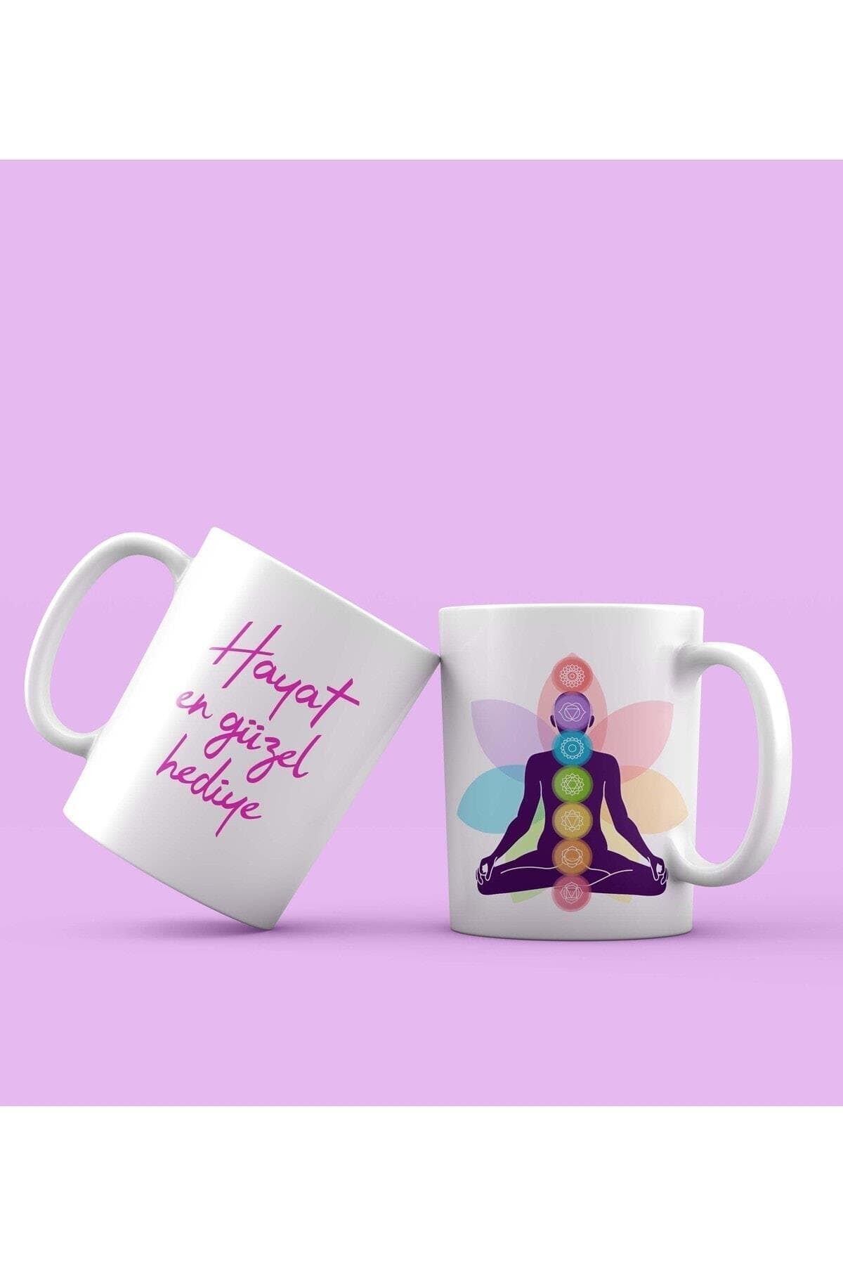 Lotus Joga Baskılı Beyaz Kupa Bardak Fincan Mug