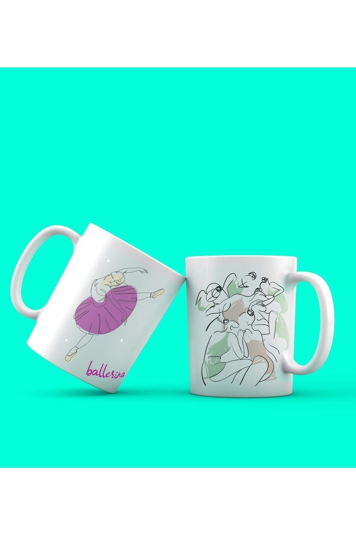 Pembe Etekli Balerin Baskılı Beyaz Kupa Bardak Fincan Mug