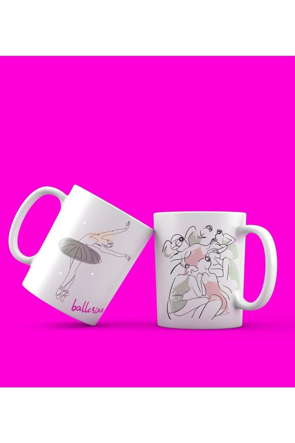 Gri Etekli Balerin Baskılı Beyaz Kupa Bardak Fincan Mug