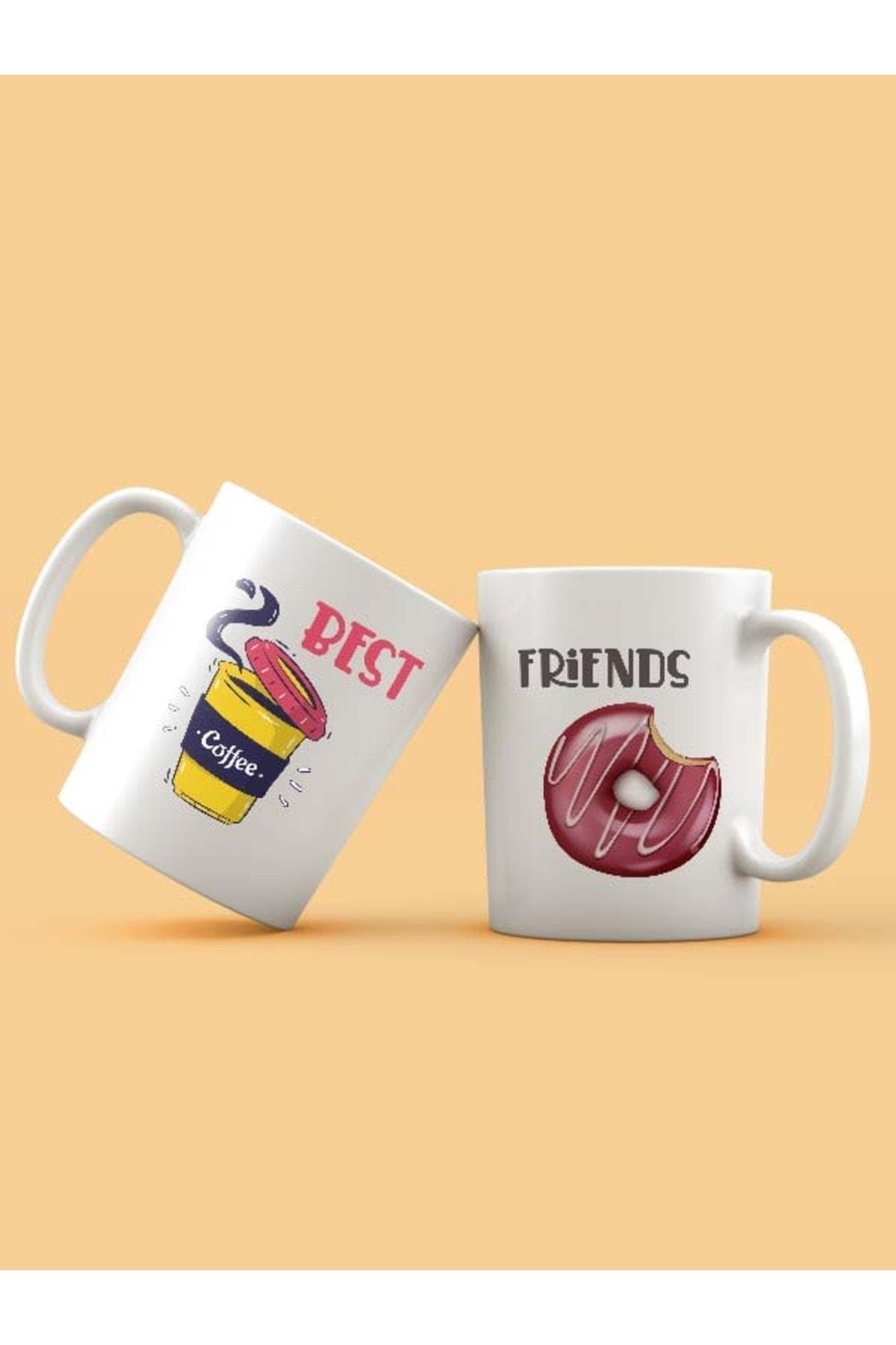 Best Friends Kahve Donut Baskılı 2'li Set Kupa - Arkadaşa Hediye Bardak Fincan Mug