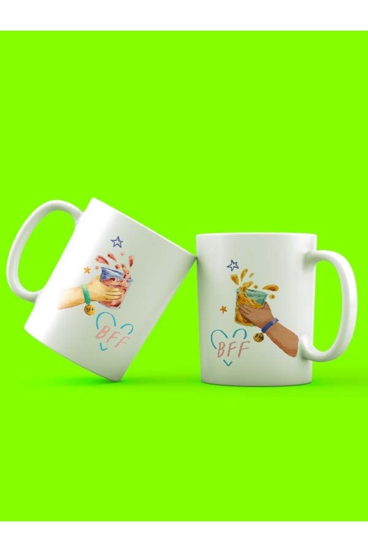 Best Friends Forever Bff Içecekli Tasarım 2'li Baskılı 2'li Set Kupa - Arkadaşa Hediye Bardak Fincan