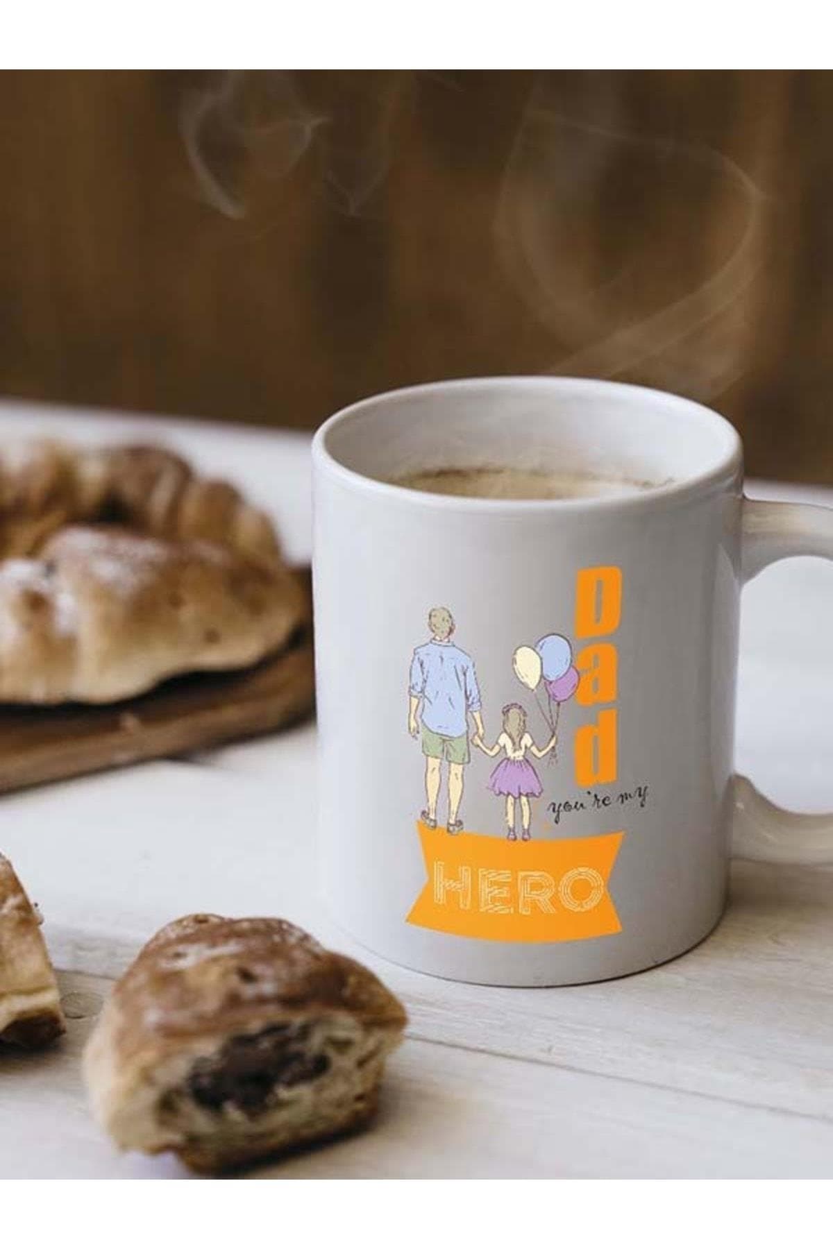 Hero Baba&kız Baskılı Beyaz Kupa - Babalar Günü Hediyesi Bardak Fincan Mug