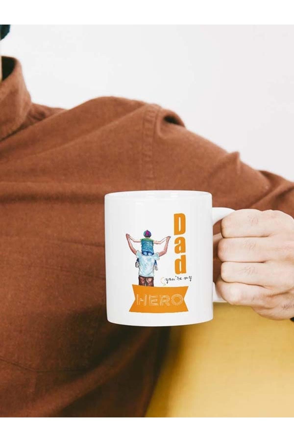 Hero Baba&oğul Baskılı Beyaz Kupa - Babalar Günü Hediyesi Bardak Fincan Mug
