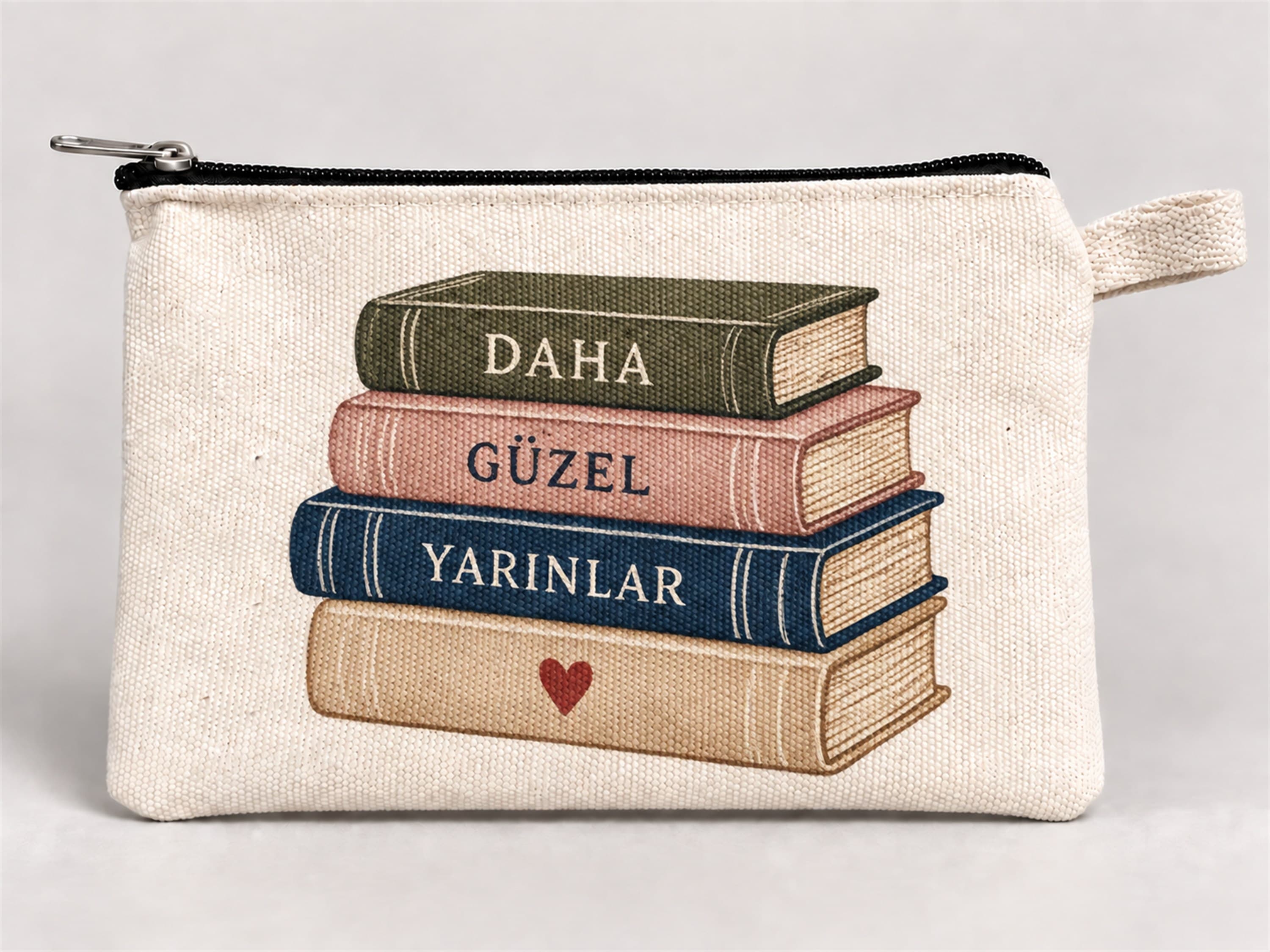 Kitap Yığını Baskılı Fermuarlı Kalemlik 20x10 cm Kalem Kutusu