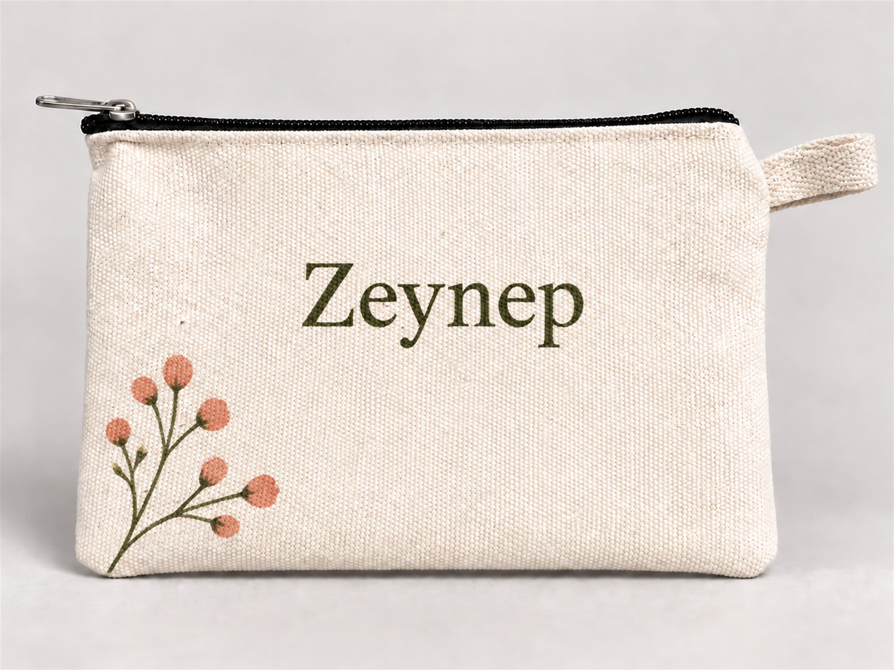 Kişiye Özel Pembe Tomurcuk Köşe Baskılı Fermuarlı Kalemlik 20x10 cm Kalem Kutusu