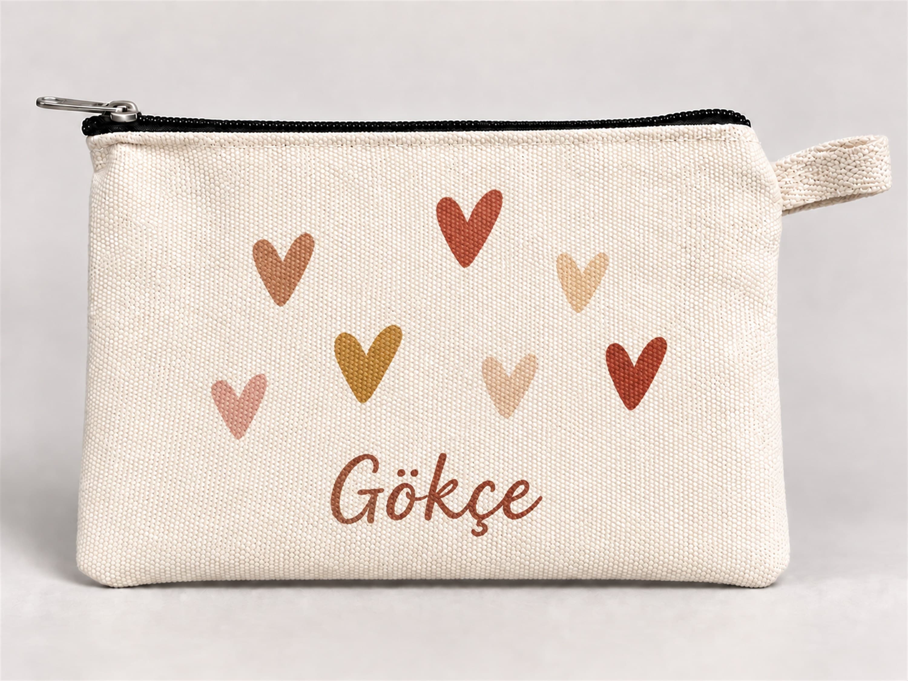 Kişiye Özel Renkli Kalpler Baskılı Fermuarlı Kalemlik 20x10 cm Kalem Kutusu