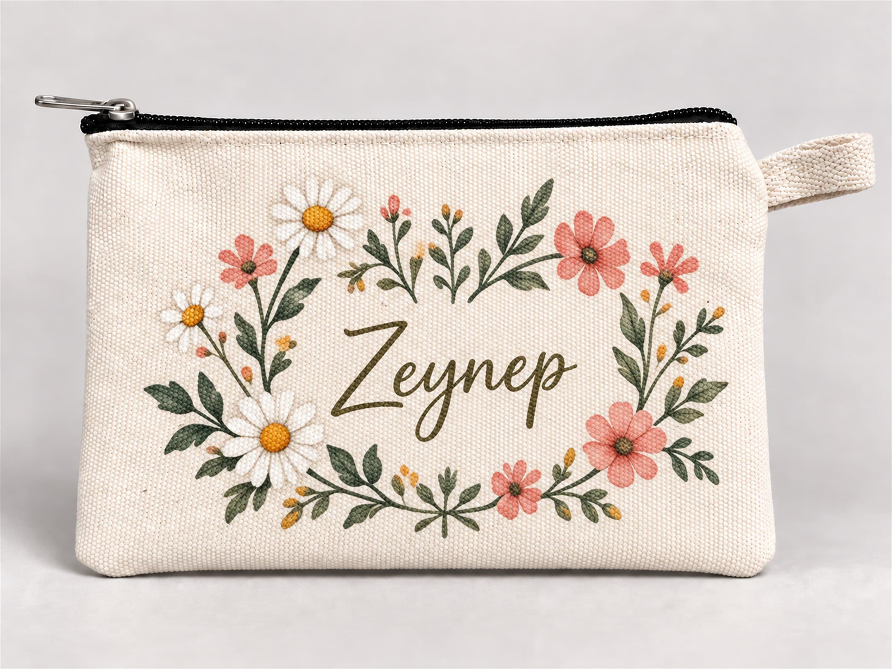 Kişiye Özel Çiçek Çelengi Baskılı Fermuarlı Kalemlik 20x10 cm Kalem Kutusu Model 01287
