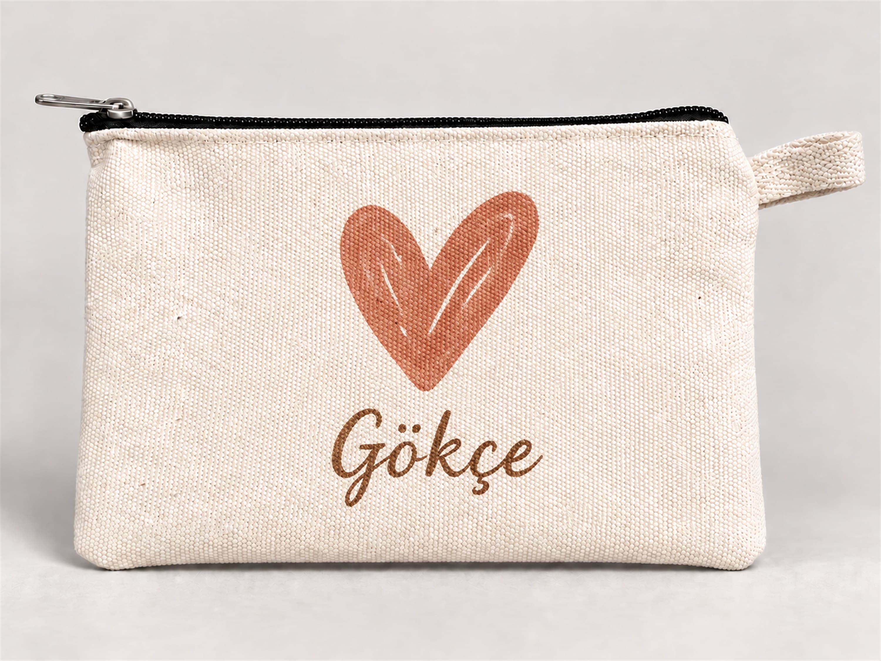 Kişiye Özel Büyük Kalp Baskılı Fermuarlı Kalemlik 20x10 cm Kalem Kutusu